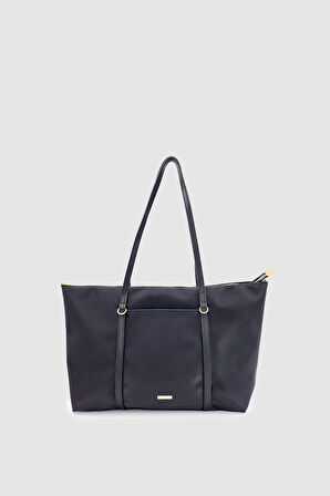 Velie Paraşüt Kumaş Şeritli Shopper Çanta Siyah