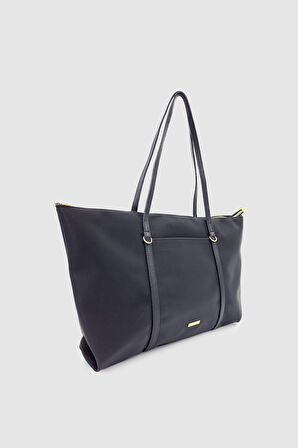 Velie Paraşüt Kumaş Şeritli Shopper Çanta Siyah
