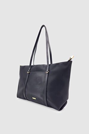 Velie Paraşüt Kumaş Şeritli Shopper Çanta Siyah