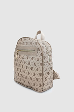 Synor Fermuarlı Dış Bölmeli Monogram Mini Sırt Çantası Vizon