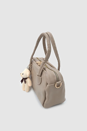 Suera Ayıcık Charmlı Günlük Mini Tote Çapraz Askılı El ve Kol Çantası Vizon