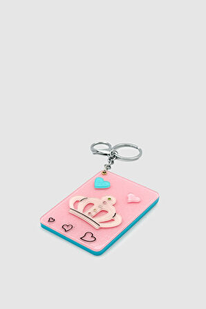 Taç Figürlü Açılır Aynalı Çanta Charmı Pembe-Krem