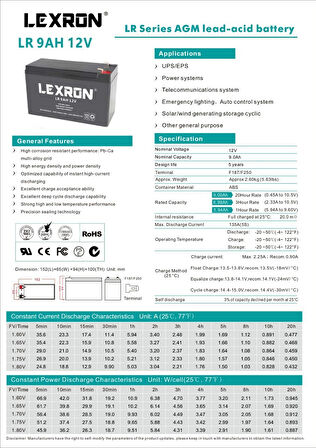 LEXRON 9AH-12V KURU TİP AKÜ LXR9