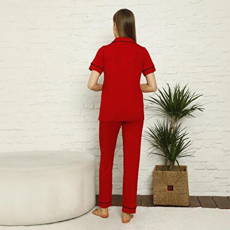 Confeo C840-057 Kadın Viskon Önü Düğmeli Kısakol Pijam Takım