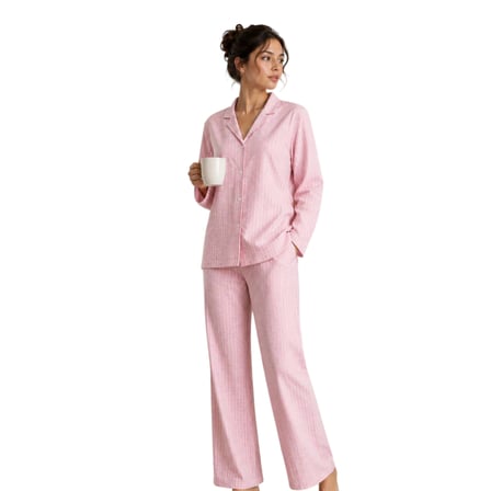 Confeo C840-963 Kadın Önü Düğmeli Uzunkol Dokuma Pijama Takım