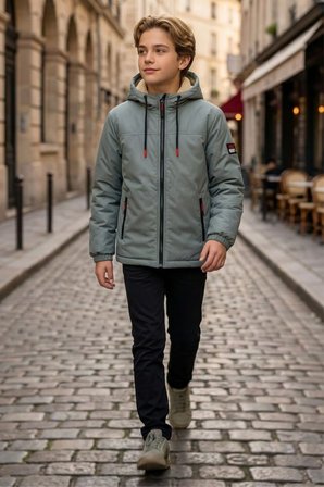 Erkek Çocuk Kürklü Çıkarılabilir Kapüşonlu Oversize Kışlık Mont KM4030
