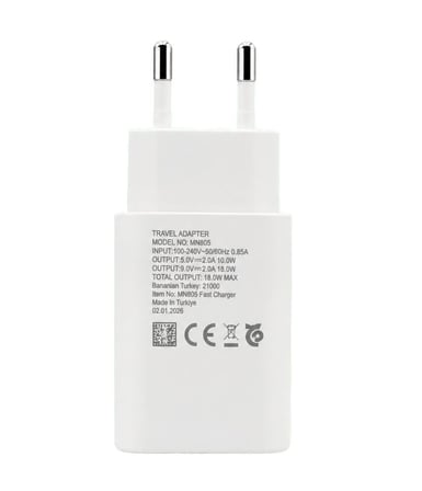 D01 USB Çıkışlı Beyaz Şarj Adaptörü Hızlı ve Güvenli Şarj Kompakt Tasarım