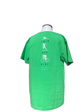 8 - 14 Yaş Erkek Çocuk T-Shirt Triathlon Baskılı Yeşil