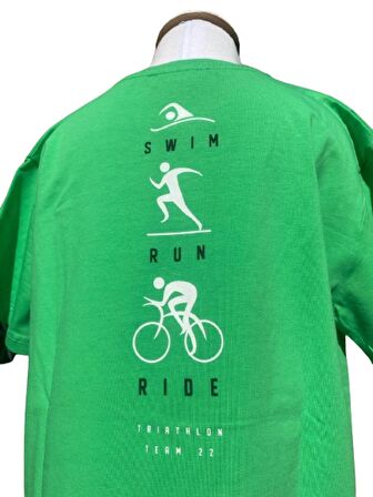 8 - 14 Yaş Erkek Çocuk T-Shirt Triathlon Baskılı Yeşil