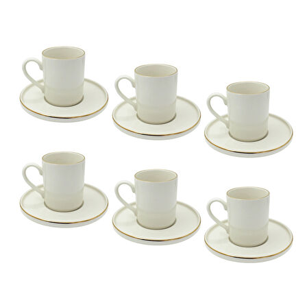 Altın Yaldız Kenarlı 6 Kişilik Porselen Kahve Fincan Takımı