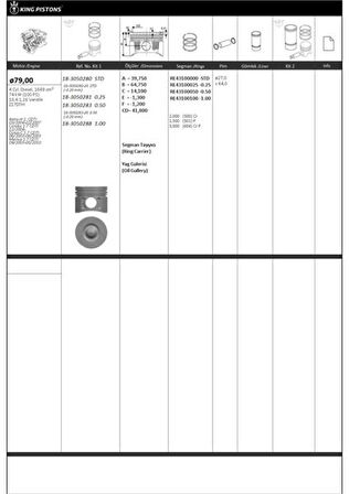Opel Motor Piston+segmanı ( Riken )  79,00+stdmm Cap Astra-H 1. Cdti 03/2004-02/2007 Combo 1.7 Cdti 12/20 - Kingpiston 18-3050280-20