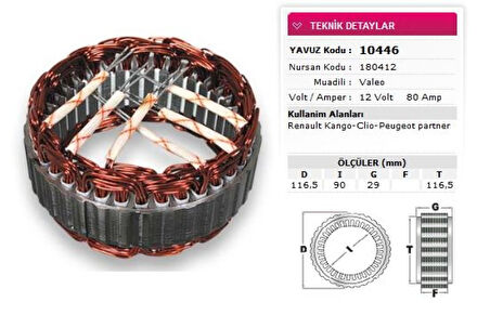 Renault Stator Valeo Tip 12v 80a Renault Kango Clio Peugeot Partner Megane 1 6 Nursan 180412 - Yavuz 10 446