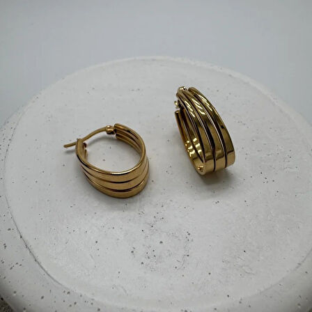 Çelik Gold Oval Küpe  - Gold