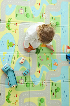 Coolmats Katlanabilir Oyun Matı, Tek Taraflı Çocuk Oyun Halısı Aktivite Oyun Alanı - Yeşil Parkur