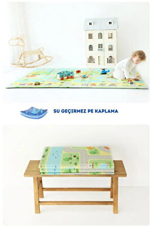 Coolmats Katlanabilir Oyun Matı, Tek Taraflı Çocuk Oyun Halısı Aktivite Oyun Alanı - Yeşil Parkur