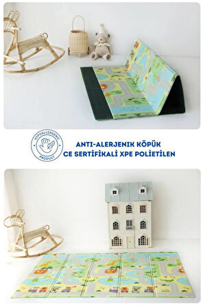 Coolmats Katlanabilir Oyun Matı, Tek Taraflı Çocuk Oyun Halısı Aktivite Oyun Alanı - Yeşil Parkur