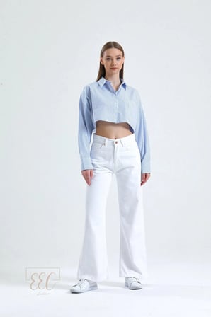 Salaş Beyaz Pantolon Jeans Likralı Esnek