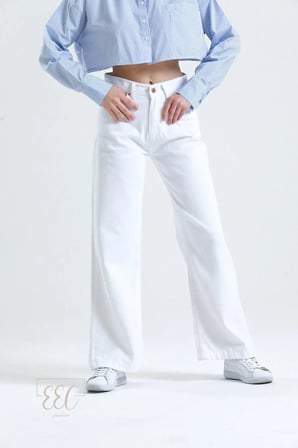 Salaş Beyaz Pantolon Jeans Likralı Esnek