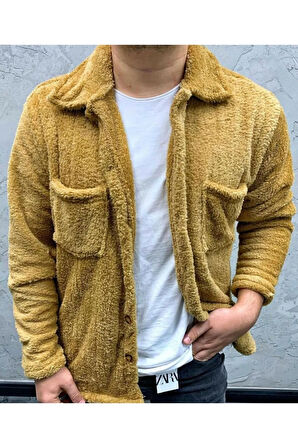 Erkek Cep Detaylı Peluş Gömlek