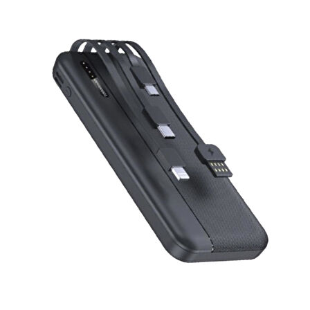 Powerbank 10000mAh Hızlı Kablosuz Şarj Çift Giriş Mikro Type-C USB Lightning 4 Kablolu Güç Kaynağı