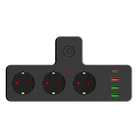 Grup Priz Termal Akım Korumalı 3 Adet Soket,3 Adet USB ve 1 Adet Type-C Girişli 20w Priz Model 3397