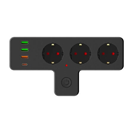 Grup Priz Termal Akım Korumalı 3 Adet Soket,3 Adet USB ve 1 Adet Type-C Girişli 20w Priz Model 3397