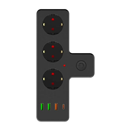 Grup Priz Termal Akım Korumalı 3 Adet Soket,3 Adet USB ve 1 Adet Type-C Girişli 20w Priz Model 3397