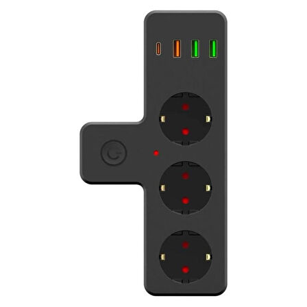 Grup Priz Termal Akım Korumalı 3 Adet Soket,3 Adet USB ve 1 Adet Type-C Girişli 20w Priz Model 3397