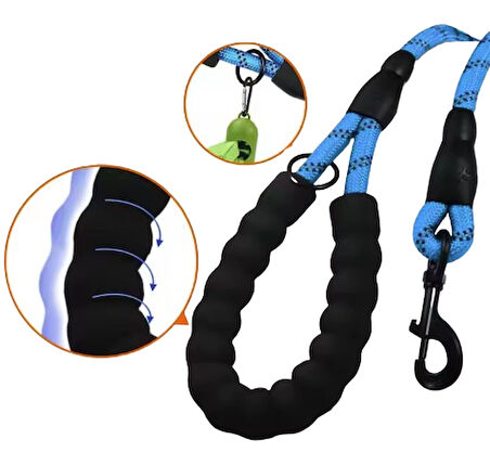 Reflektörlü Fosforlu Köpek Gezdirme Halatı Tasma Kayışı Metal Kancalı 130 cm