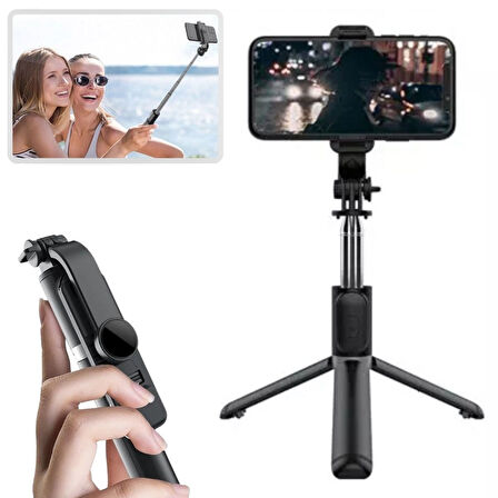 Öz Çekim Çubuğu Tripod Olabilen Telefon Tutuculu Masaüstü Kablosuz Kumandalı Selfie Çubuğu