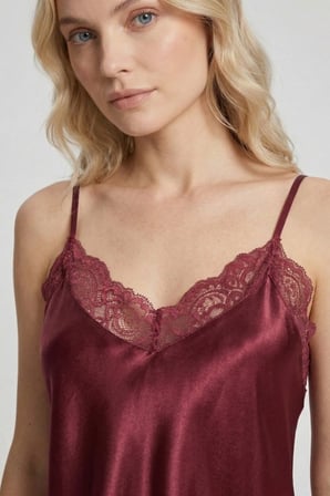 Laperissa Kadın Bordo Dantelli İp Askılı Saten Şortlu Pijama Takımı