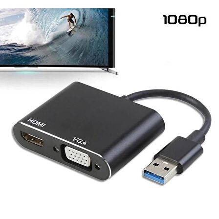 Usb 3.0 To Hdmi Vga 1080P Monitör Genişletici Çevirici Dönüştürücü Adaptör