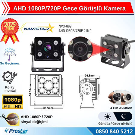 AHD 1080P/720P Orta Boy Gece Görüşlü 4 Pin Soketli Kamyon Tır Otobüs Kamerası