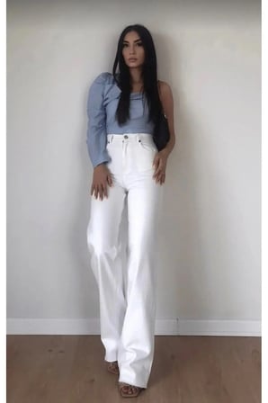 Beyaz Palazzo Kadın Yüksek Bel Salaş Jeans Likralı Palazzo Kot Pantolon-3