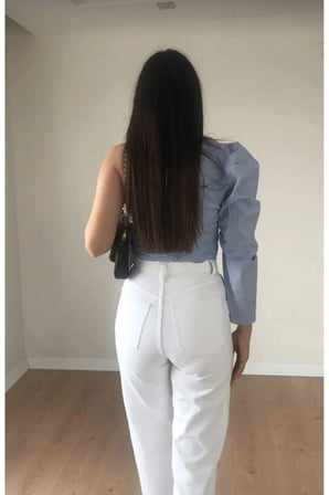 Beyaz Palazzo Kadın Yüksek Bel Salaş Jeans Likralı Palazzo Kot Pantolon-3