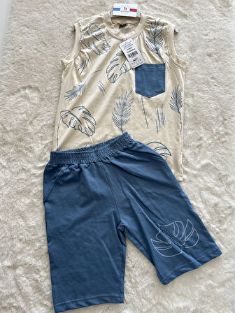 Yapraklı  Sıfır Kol Şortlu Erkek Çocuk  Takım