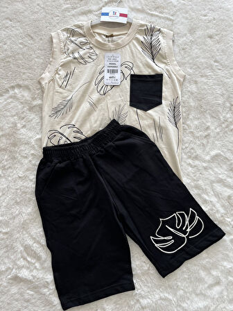 Yapraklı  Sıfır Kol Şortlu Erkek Çocuk  Takım