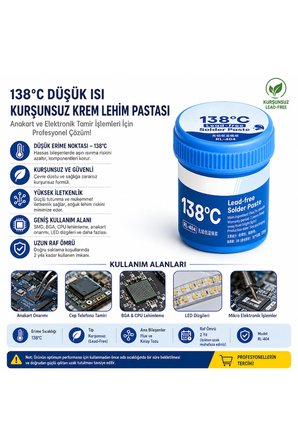 138 Derece Düşük Isı Kurşunsuz Krem Lehim Pastası - Anakart Tamir