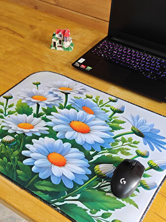 SGE TEKNOLOJİ 55X45 CM BEYAZ PAPATYALAR KAYDIRMAZ TABAN SPEED YÜZEY OYUNCU MOUSE PAD GAMİNG PAD