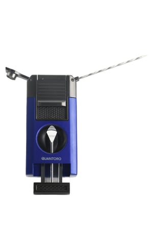 Quantoro Çift Torch Pürmüz V-Cut/Delicili/İğneli Mavi-Gunmetal Metal Puro Çakmağı - TRZ1093