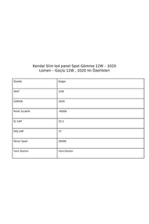 KDL 401 Slim LED Panel Spot Gömme 12W 1020 Lümen -4000K - Doğal Beyaz