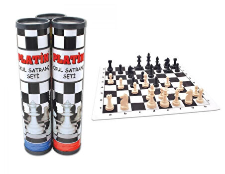 Platin Okul Tipi Satranç Seti - Taşıma Kutulu Plastik Takım ve Rulo Satranç Matı