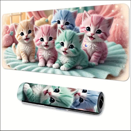 70X30 CM RENKLİ KEDİLER TEMALI KAYDIRMAZ TABAN SPEED YÜZEY OYUNCU MOUSE PAD GAMİNG