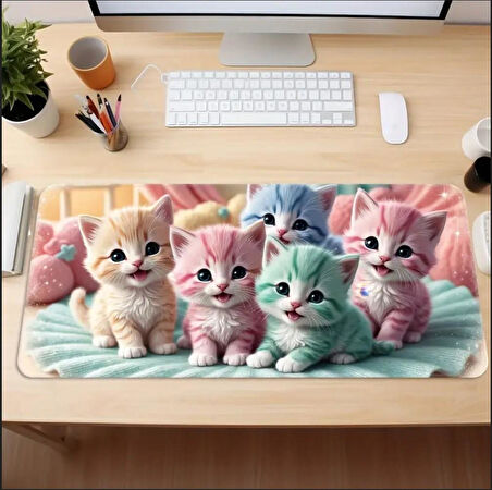 70X30 CM RENKLİ KEDİLER TEMALI KAYDIRMAZ TABAN SPEED YÜZEY OYUNCU MOUSE PAD GAMİNG