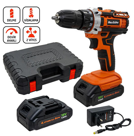 Max Extra MX1815 Matkap Vidalama Çift Akülü 18 Volt 1,5 Amper