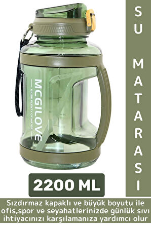 Dayanıklı Ev Ofis Seyahat Outdoor Spor Kullanım Büyük Boy Sızdırmaz Kapaklı Su Matarası 2200 ML