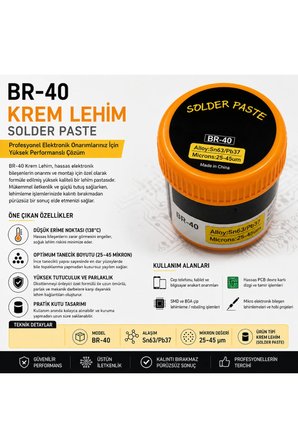 Sn63/Pb37 Krem Lehim Pastası Lehim Macunu 25-45 Mikron Smd Bga Anakart Ve Entegre Tamiri