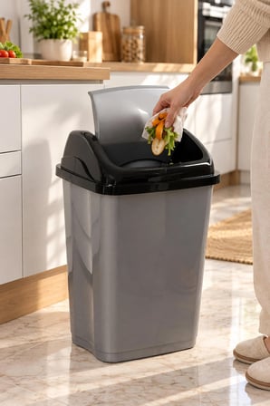 Porsima 1407 50 Lt Vittoria Sallanır Döner Kapaklı Mutfak Ve Banyo Çöp Kovası (Gri / Siyah Kapaklı)