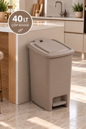 Porsima 1143 Slim Pedallı Mutfak Çöp Kovası 40 Lt Cafe Latte - Pedallı Çöp Kutusu