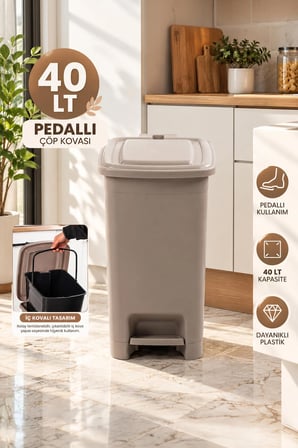 Porsima 1139 40 Lt İç Kovalı Pedallı Çöp Kovası - Slim Mutfak Ve Banyo Çöp Kovası (Latte / Bej)